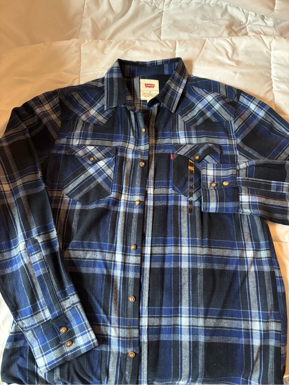 Levi's Men's Navy and Light Blue Plaid Button-Down Shirt